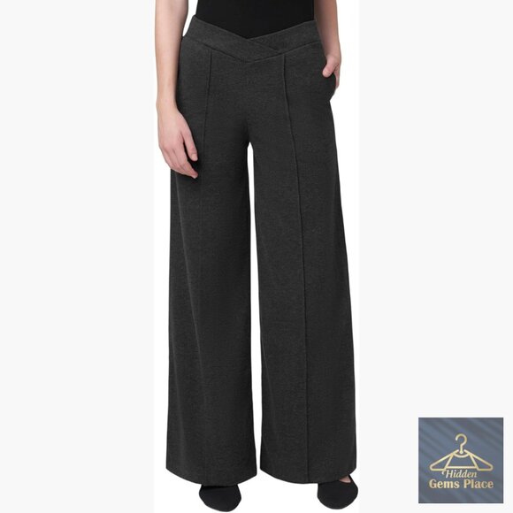 Wide Leg Pull On Pants Mid Rise Palazzo Style with Pockets
